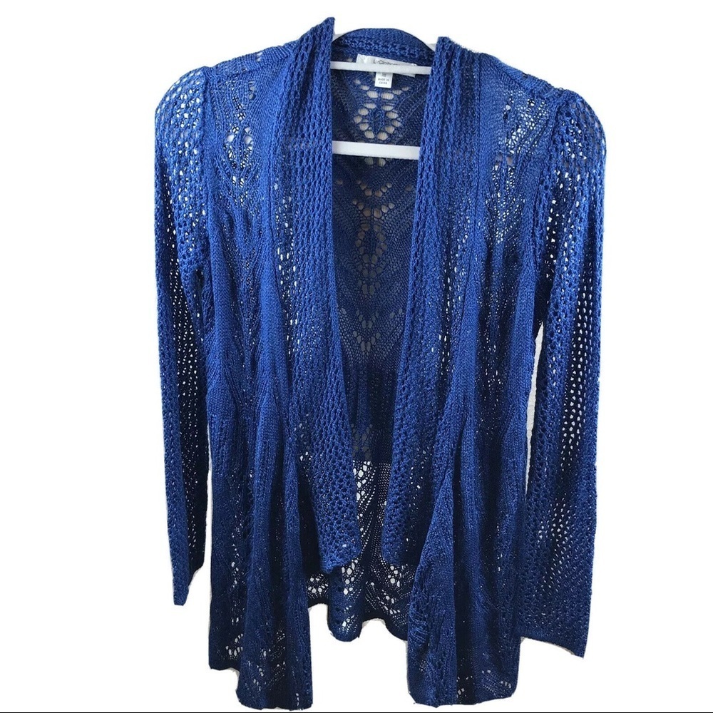 Liz Claiborne women’s blue open weave cardigan.